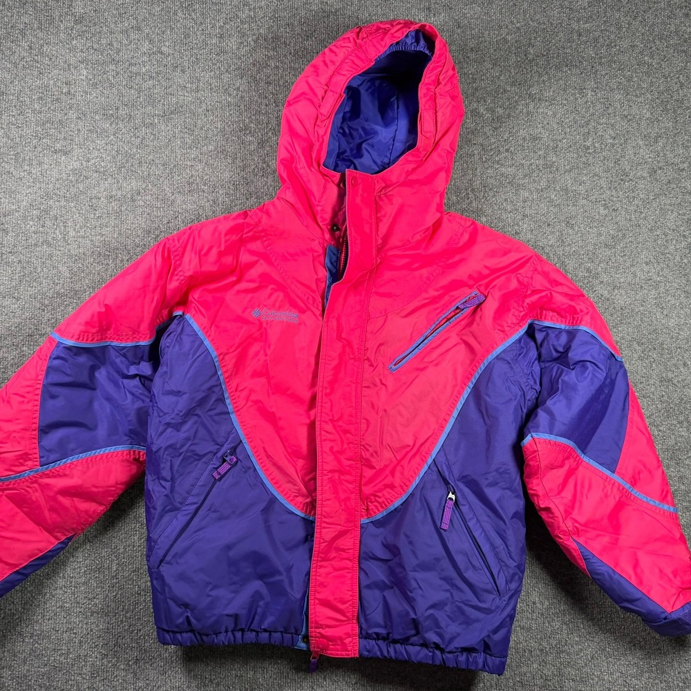 Columbia Ski Jacket Womens L Pink Purple Vintage 90s Retro Colorblock Insulated